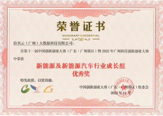 拾贝云-中国双创大赛广州赛区优秀奖证书